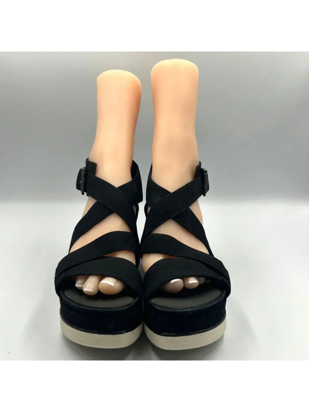 Eileen Fisher Women's Black Suede Strappy Boost Wedge Sandal Size 9 3760